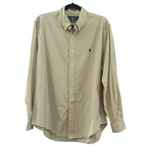 Ralph Lauren Plaid Tattersall Yellow Blue Classic Fit Button Down Shirt 16.5